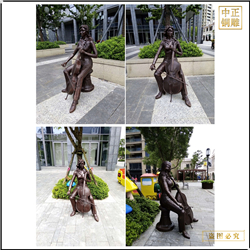 純銅拉琴人物銅雕塑制作 